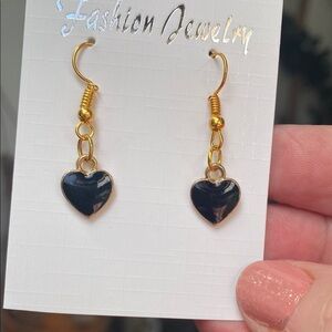Gold and Black Heart Earrings